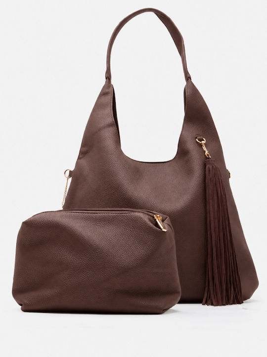 Fabric Knitted Women's Shoulder Crossbody Brown Bag