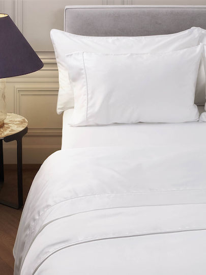 Aigaion Super-Double Bed Sheet Set With 2 Pillowcases With Rubber Hugger 160x200+40cm White (3 Pieces)