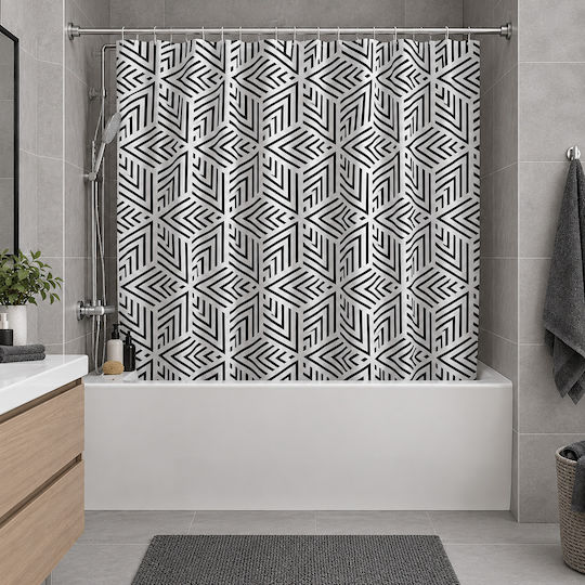 MRShome Fabric Shower Curtain 180x180cm Black and White DC-025012