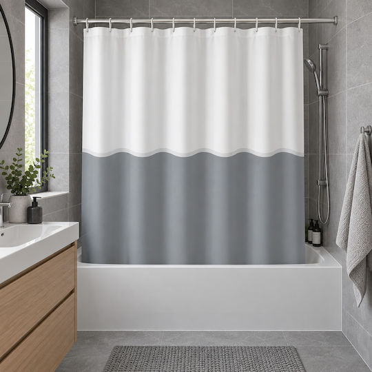 MRShome Duschvorhang Stoff 180x180cm Grau/Weiß MRShome Duschvorhang Stoff 180x180cm Grau/Weiß