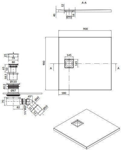Cersanit Square Acrylic Shower Tray 90x90cm Black