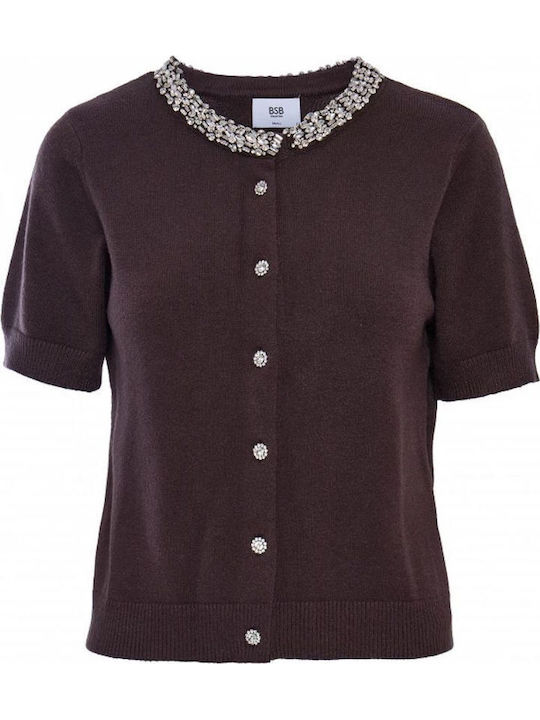 Women's Knitted Cardigan with Buttons Brown