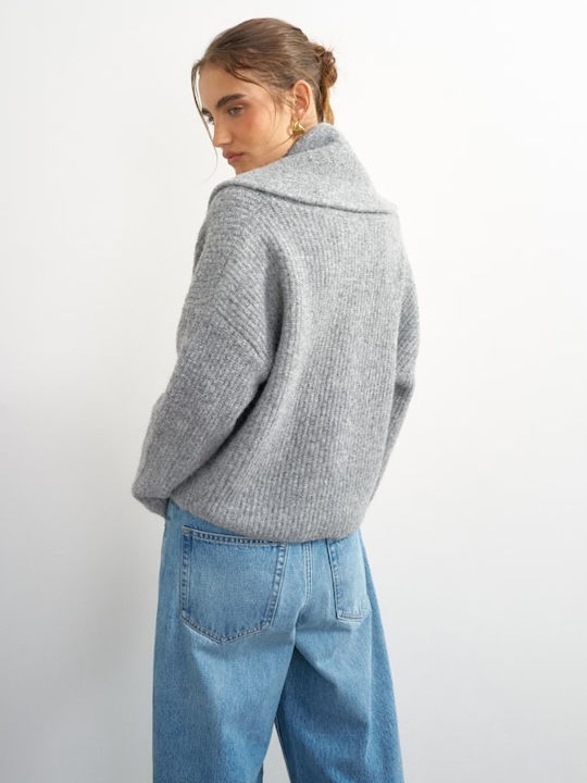 Cardigan Tricotat Gri pentru Femei
