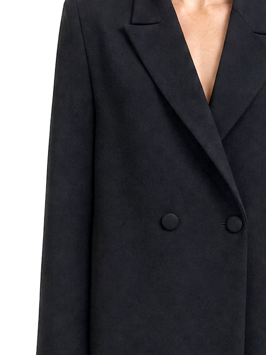 MY T Long Women's Double Breasted Black Blazer