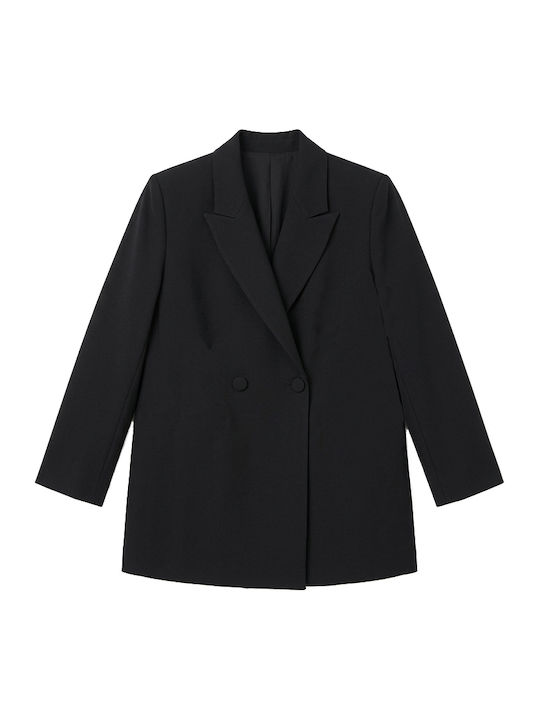 MY T Long Women's Double Breasted Black Blazer