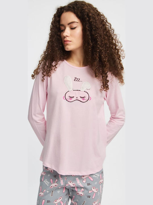 Minerva Minerva Damen Schlafanzug & Pyjamas Winter Baumwollenes Rosa Set