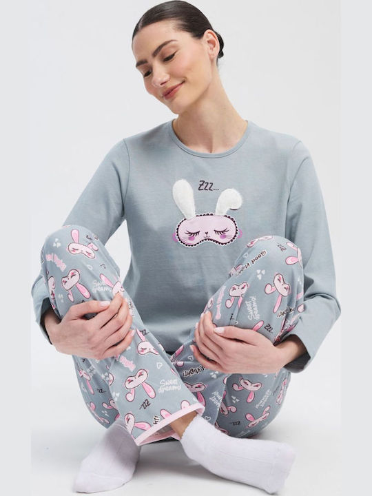 Minerva Set De Pijamale De Iarnă Pentru Femei Din Bumbac Gri