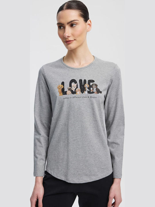 Minerva Set De Pijamale De Iarnă Pentru Femei Din Bumbac Gri Love