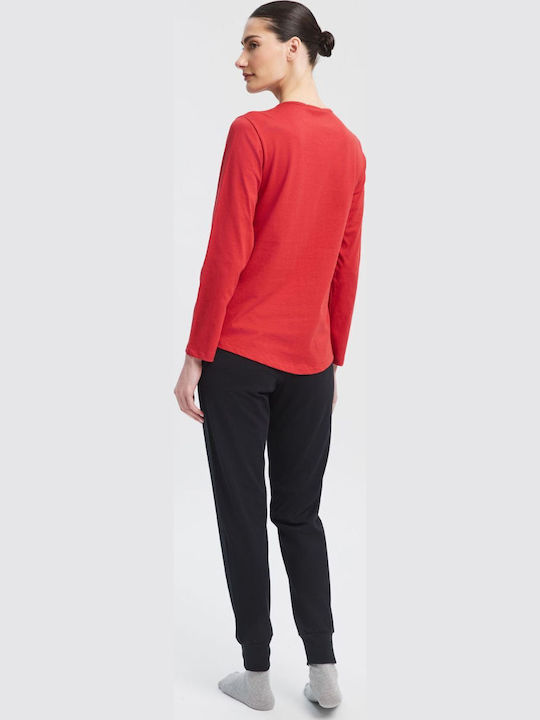 Minerva Minerva Damen Schlafanzug & Pyjamas Winter Baumwollene Rot