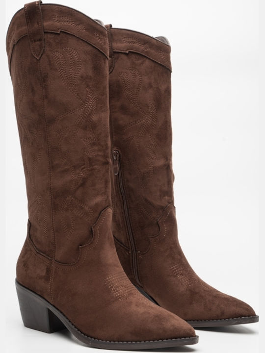 Wildleder Damenstiefel Cowboy Braun