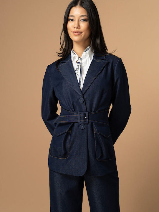 Hermosa Sabina Sacou de damă scurt Navy Blue