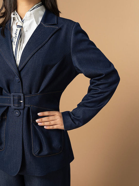 Hermosa Sabina Sacou de damă scurt Navy Blue