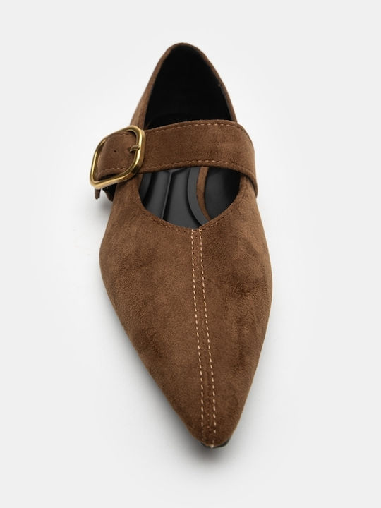 Wildleder Damen Ballerinas Mit Riemen Braune