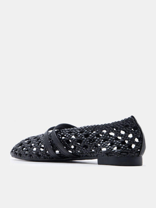 Дамски Балетни Обувки Остри с Каишка / Барета Черни