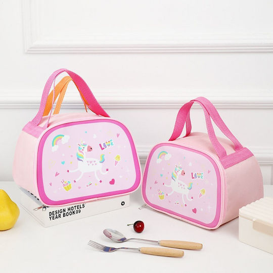 Lean Toys Schulische Lunchbox Handtasche 3lt Rosa Einhörner 17x17x23cm