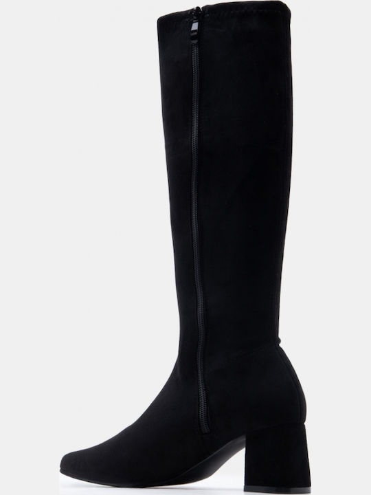 Suede Women's Boots with Mid Heel Black