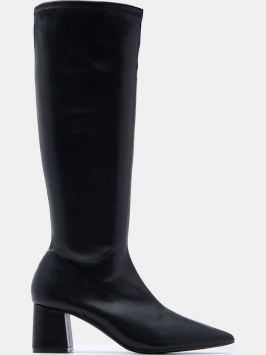 Wildleder Damenstiefel mit mittlerem Absatz Schwarz