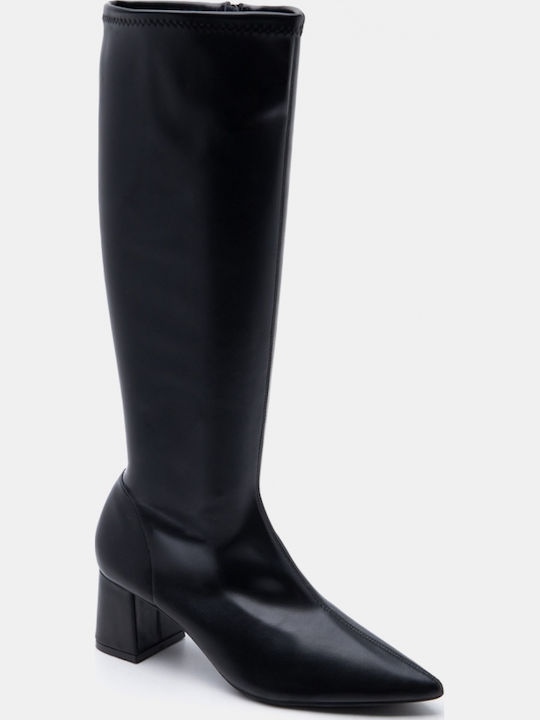 Wildleder Damenstiefel mit mittlerem Absatz Schwarz