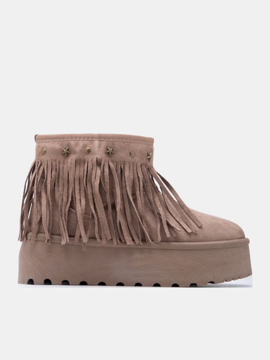 Damen Stiefeletten mit Pelz Beiges