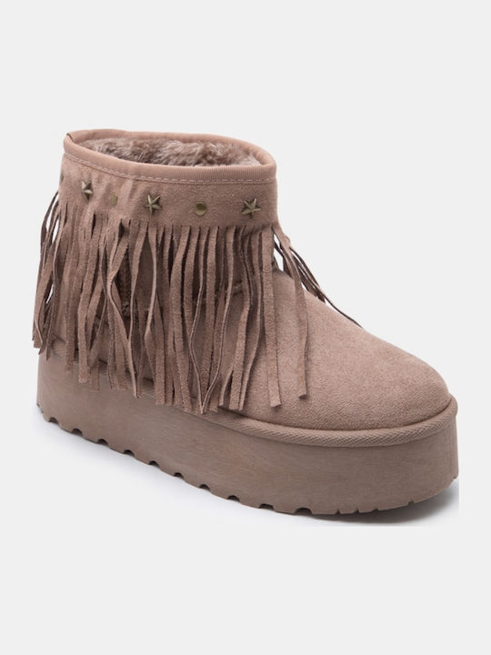 Damen Stiefeletten mit Pelz Beiges