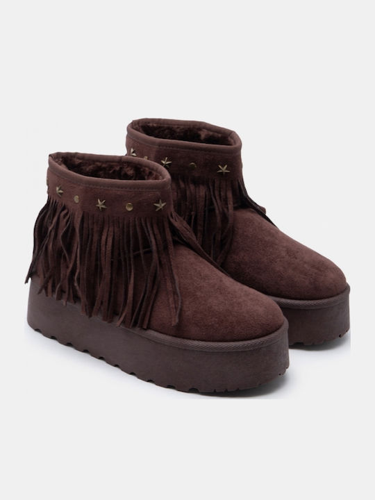 Damen Stiefeletten mit Pelz Braune