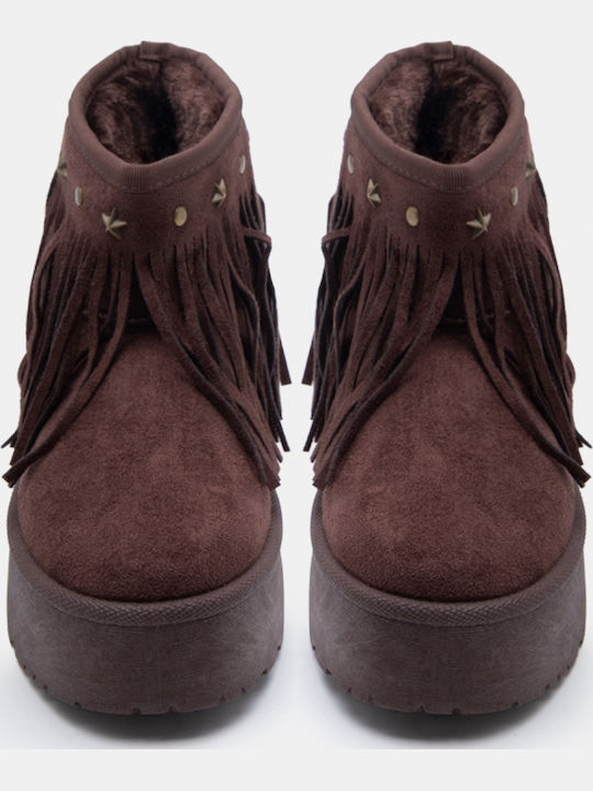 Damen Stiefeletten mit Pelz Braune