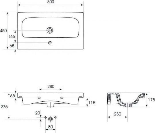 Cersanit Moduo Ceramic Vessel Bathroom Sink with Faucet 45x80cm White