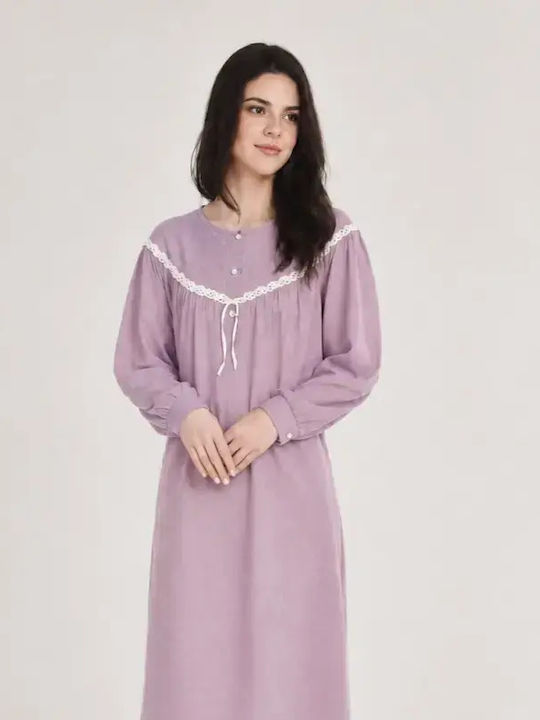 Primavera Winter Women's Nightgown Purple Apple Pink Primavera Winter Women's Nightgown Purple Apple Pink