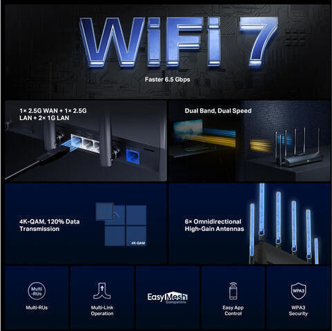 Mercusys MR37BE Безжичен рутер Wi‑Fi 7 с 3 порта