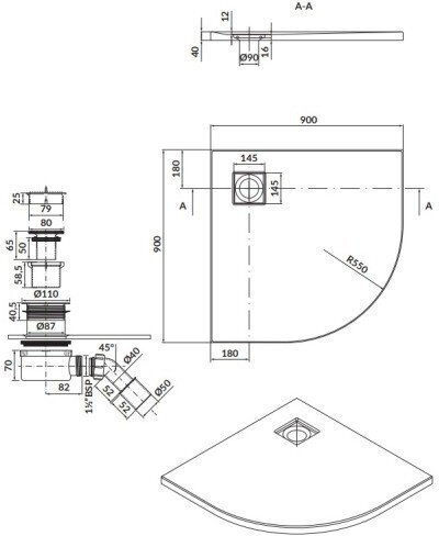 Cersanit Semicircular Acrylic Shower Tray 90x90cm White