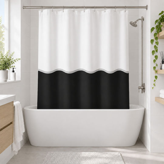 MRShome Fabric Shower Curtain 180x180cm Black and White DC-025016