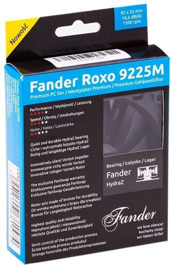 Fander Roxo 9225M Вентилатор за кутия (1500rpm / 39.6cfm) Без светодиоди Осветление
