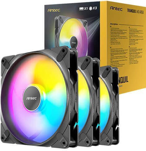 Antec Ventilator Carcasă Tranquil 140 ARGB (1500rpm / 89.72cfm) cu Iluminare ARGB și Conexiune 4-Pin PWM 3 Bucăți