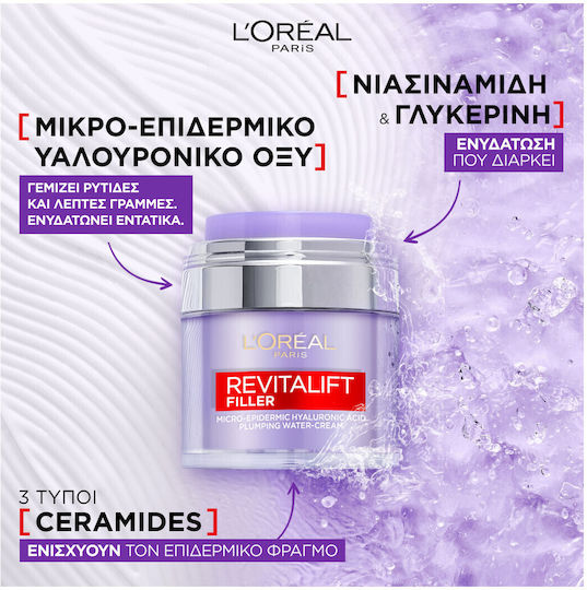L'Oreal Paris Revitalift Filler Хидратиращ и Противостареещ Крем за Лице с Хиалуронова Киселина 50ml