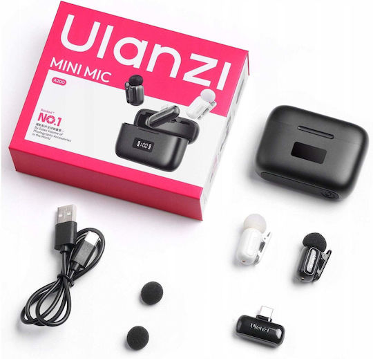 Ulanzi A200 Microfon Wireless de Rever pentru Mobil Alb-negru