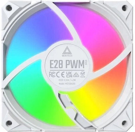 Montech E28 ARGB Gehäuselüfter 120mm (2000rpm / 85,09cfm) mit ARGB Beleuchtung und Verbindung 4-Pin PWM 3 Stück Weiße