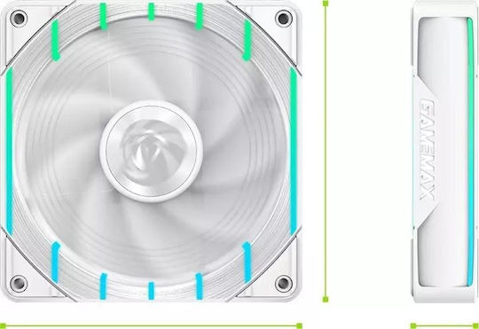 GameMax Tornado T12 Argb-rw Обратен Перкa Вентилатор За Кутия 120mm (2200rpm / 66.89cfm) С ARGB Осветление И Свързване 4-Pin PWM Бял
