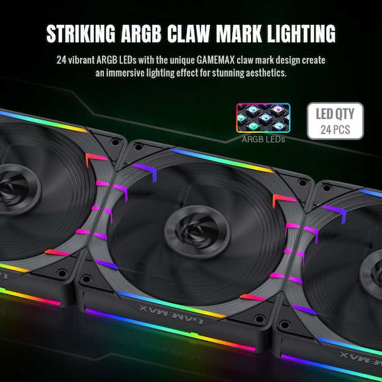 GameMax Tornado T12 Вентилатор за кутия 120mm (66.89cfm) с ARGB Осветление и Свързване 3-Pin / 4-Pin PWM