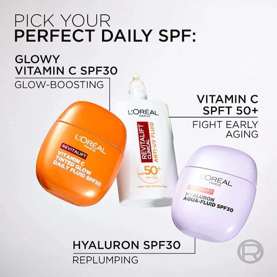 L'Oreal Paris Revitalift Vitamin C Tinted Glow Light Fluid Day Face Cream with Color and SPF30 for Moisturizing & Blemishes with Vitamin C & Vitamin E 40ml