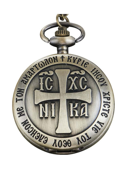 Джобен часовник Бронзов оттенък Исус Христос Победа Bronze Tone Pocket Watch Jesus Christ Victory Molfs