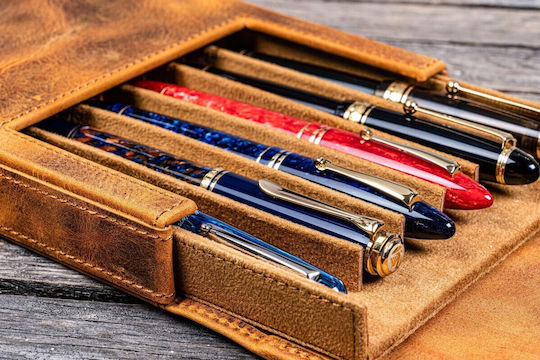 Galen Leather Magnum Opus 6 Slots Hard Pen Case Removable Pen Tray Crazy Horse Brown 8682431663171