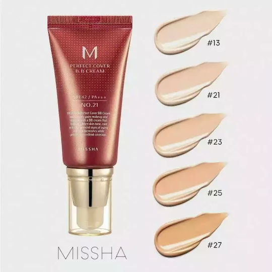 Missha Perfect Cover BB 23 Natural Beige Day Face Cream with SPF42 for Moisturizing Blemishes & Brightening with Hyaluronic Acid & Collagen 50ml