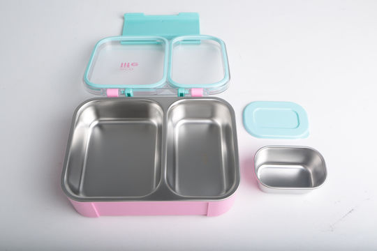 Ecolife Stainless Steel Kids Food Container 0.8lt Pink 22.6 x 16.5 x 6.8cm