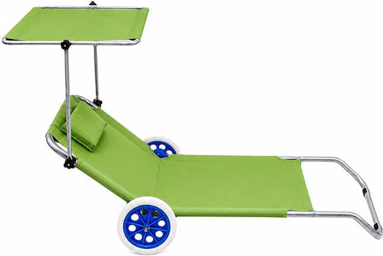 Lean Toys Green Foldable Aluminum Beach Sunbed with Shader