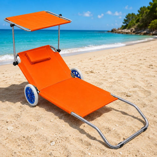 Lean Toys Beach Sunbed Orange Foldable Aluminum with Shader