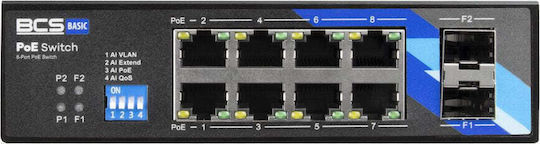 BCS BCS-B-ISP08G-2SFP Управляем L2 PoE+ Суич с 8 Gigabit (1Gbps) Ethernet Порта и 2 SFP Порта