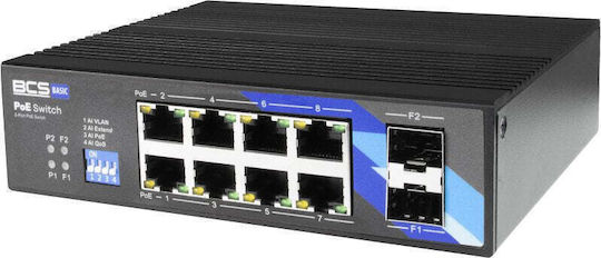 BCS BCS-B-ISP08G-2SFP Управляем L2 PoE+ Суич с 8 Gigabit (1Gbps) Ethernet Порта и 2 SFP Порта