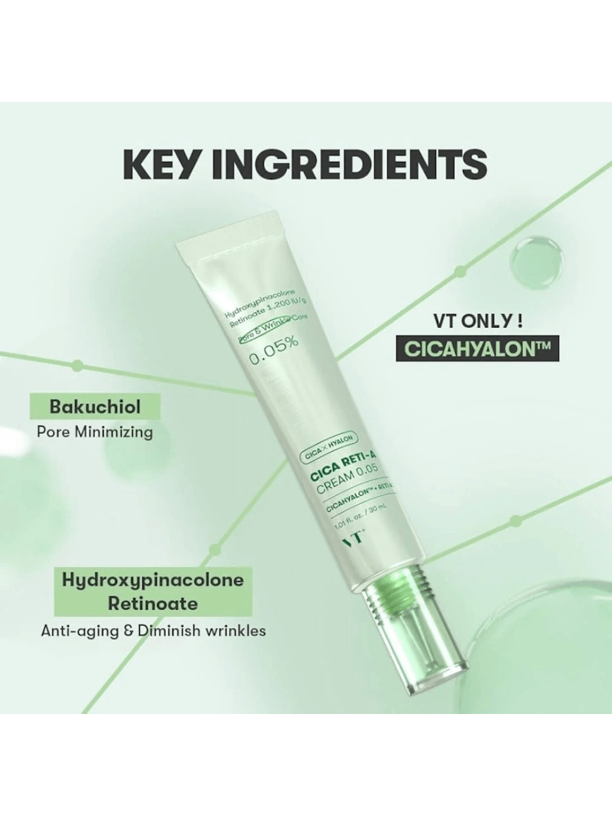 VT Cosmetics Cica Reti-A 0.05 Αντιγηραντική & Ρυθμιστική Κρέμα Προσώπου Νυκτός κατά των Ατελειών & της Ακμής με Ρετινόλη & Υαλουρονικό Οξύ 30ml