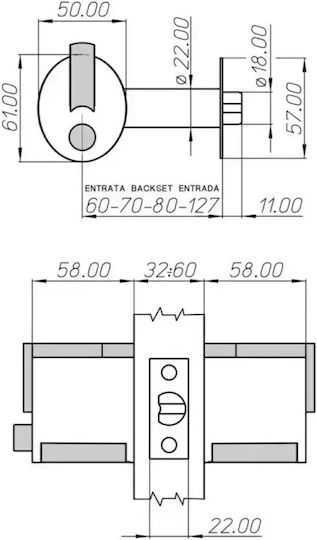 Meroni Forma 13 Knob Lock With Key And Button For Hotels And Offices Grey