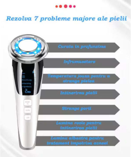 Aparat Facial 5 În 1 Ems Rf Led Multicolor Masaj cu Vibrații Reîncărcabil USB pentru Față și Gât Viacare